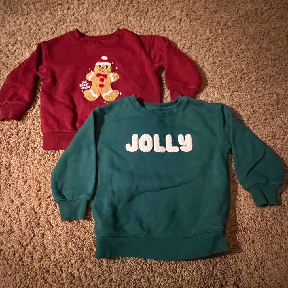 Cat & Jack Red and Green Kids Christmas  Sweatshirts